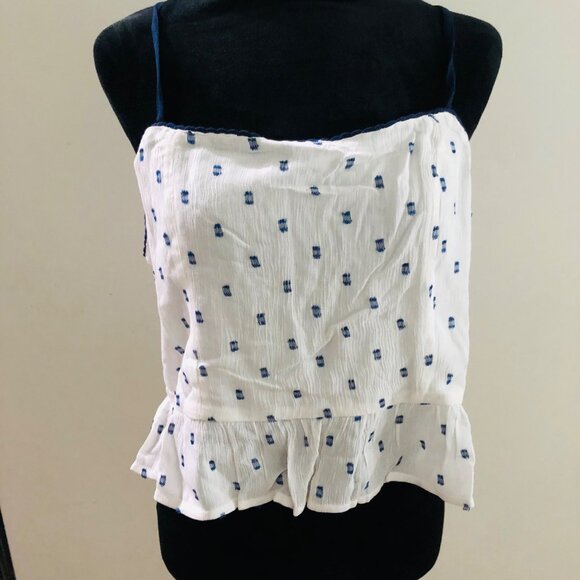 B.O.G Collective White & Navy‎ Spaghetti Strap  Peplum Top Large Polka Dot NWT - Picture 6 of 9